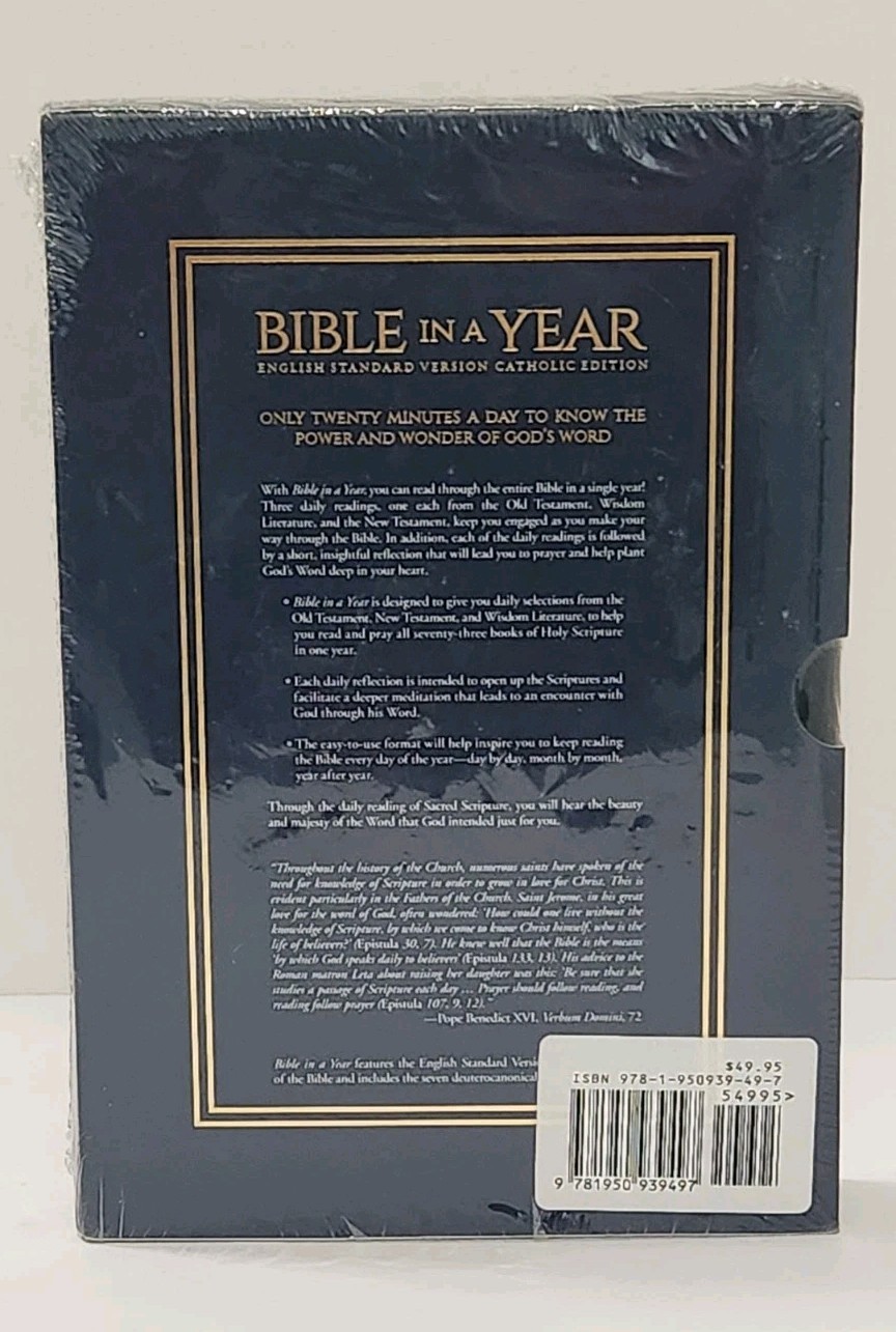 Bible in a Year – ESV Catholic Edition – Navy Bonded Leather Augustine Institute