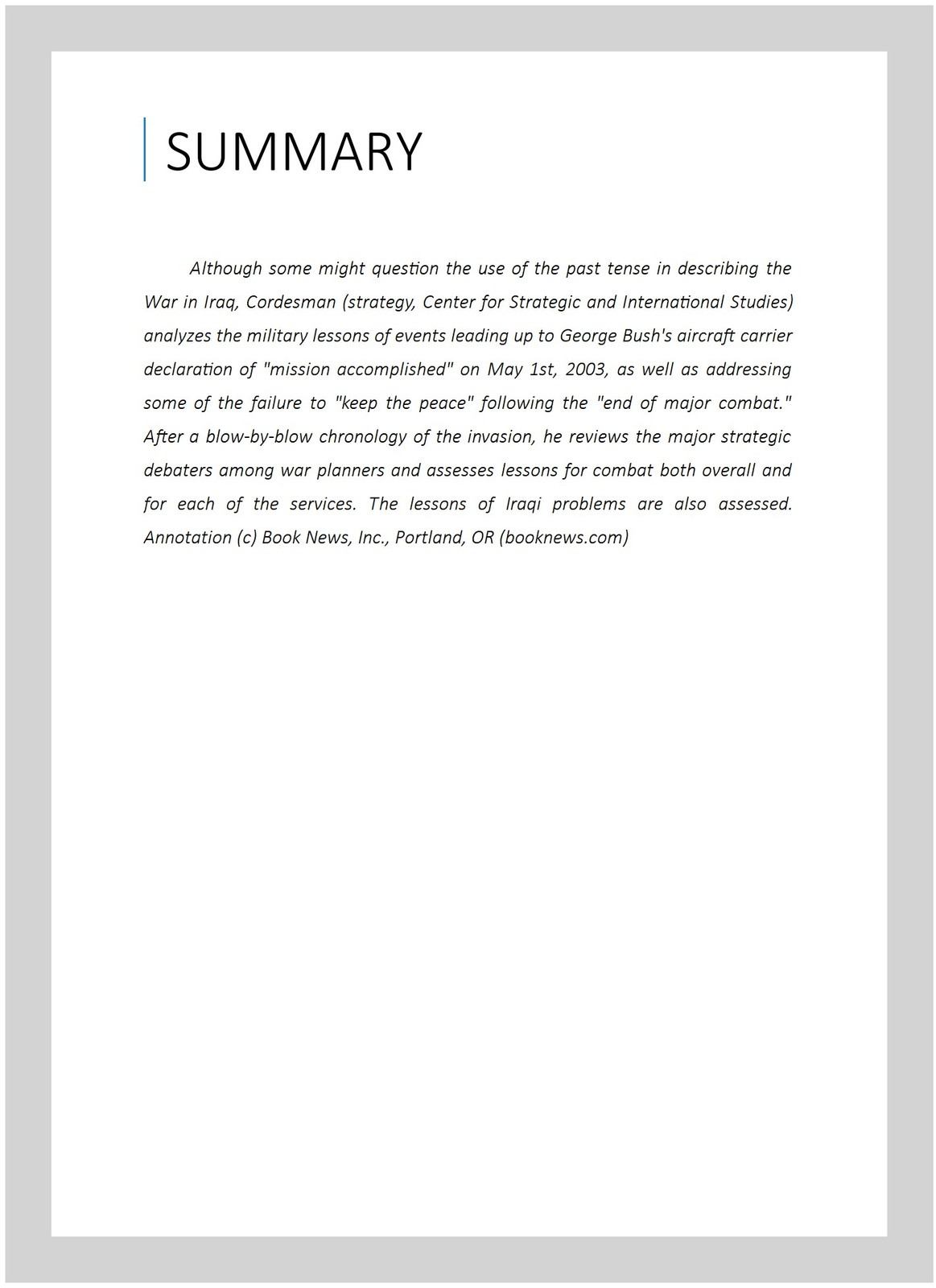 Iraq War : Strategy, Tactics, and Military Lessons, Hardcover by Cordesman, A…