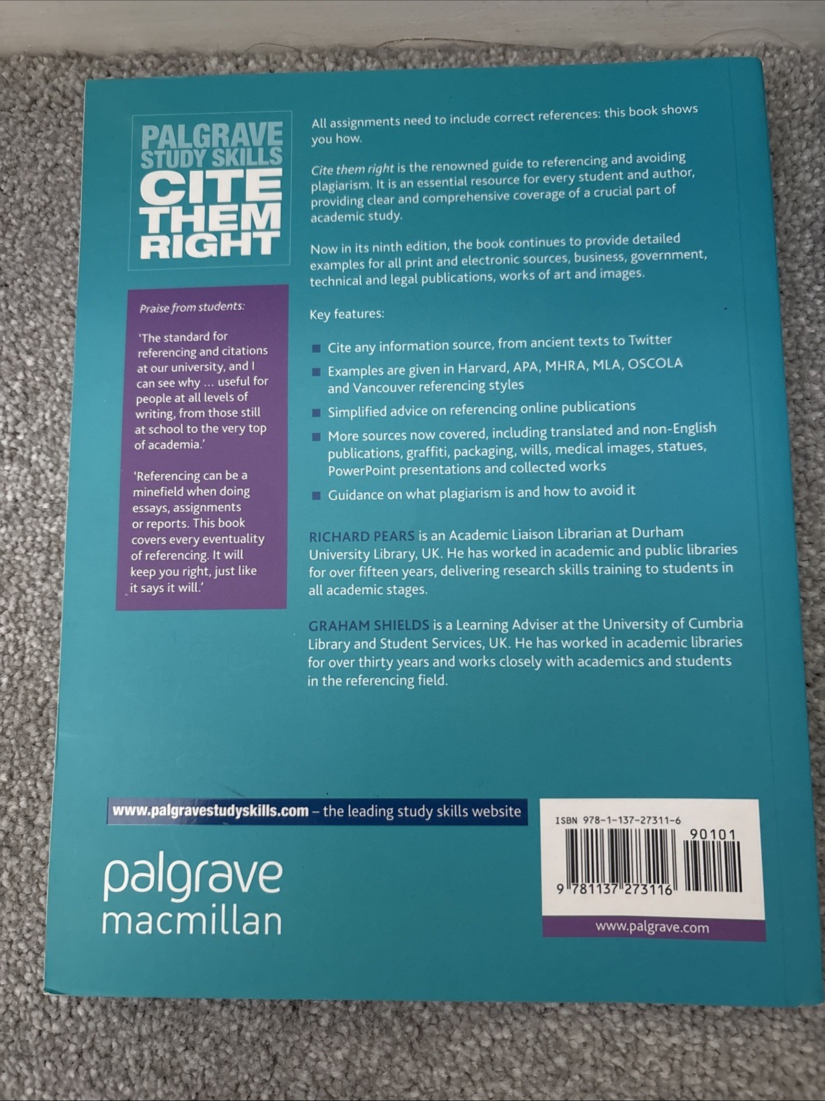 Cite Them Right Macmillan Study Skills by Richard & Shields Graham