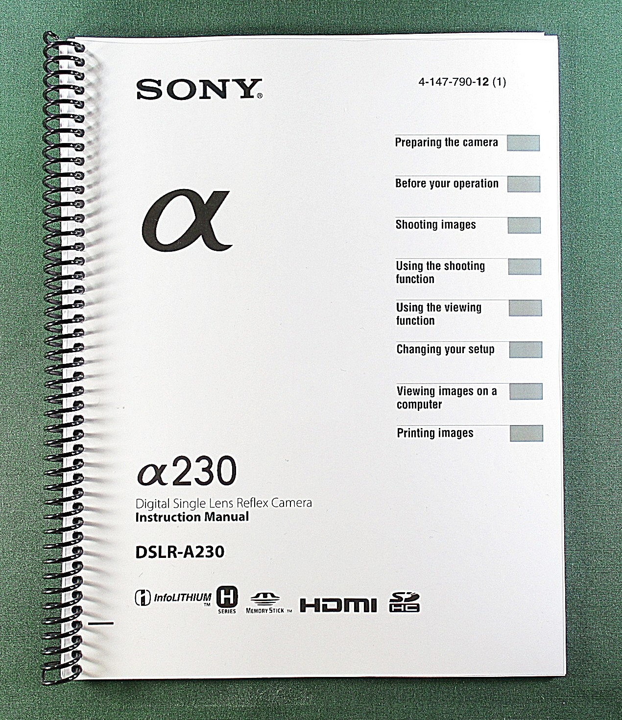 Sony DSLR-A230 Instruction Manual: 162 Pages & Protective Covers!