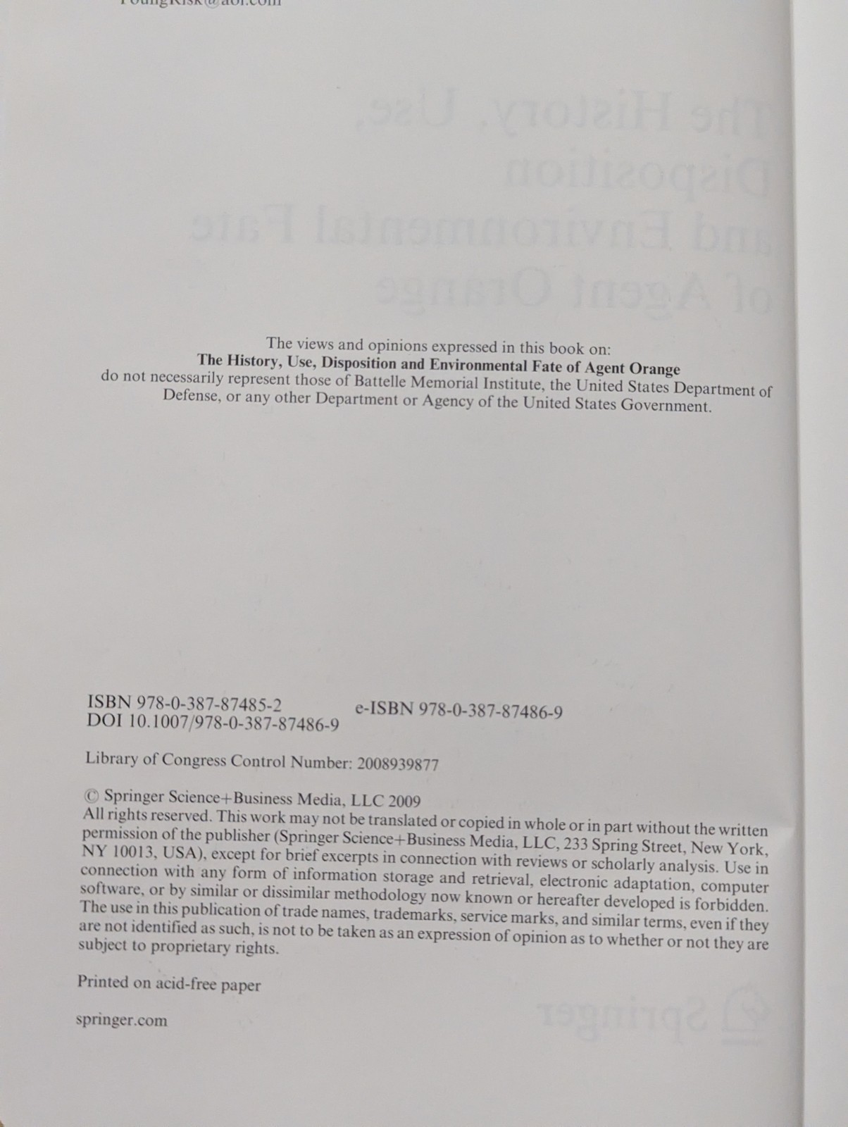 SIGNED – HISTORY, USE, DISPOSITION AND ENVIRON. AGENT ORANGE By Alvin Lee Young