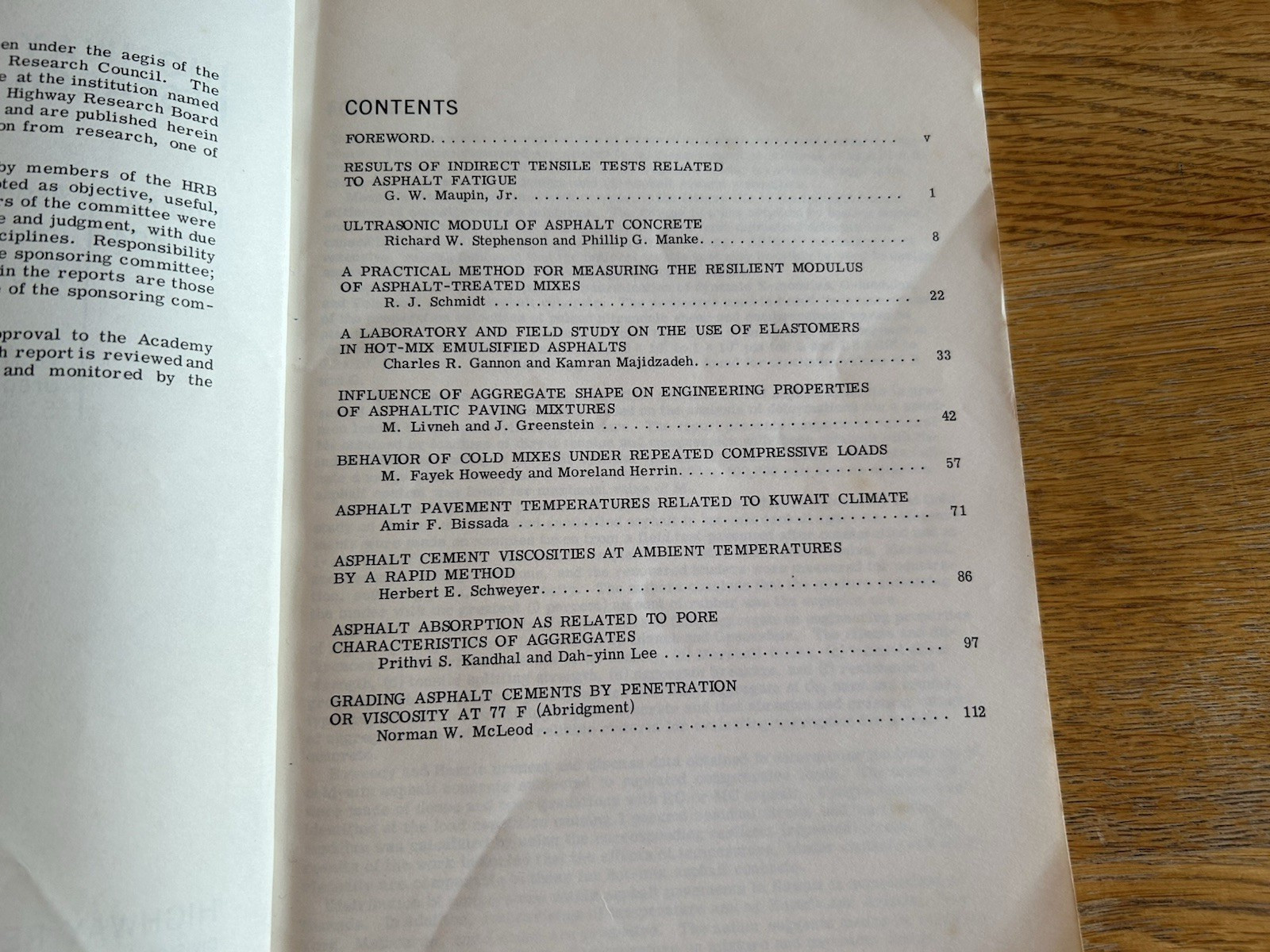 Asphalt Mixture Characterization and Asphalt Grading Highway Research Record 404