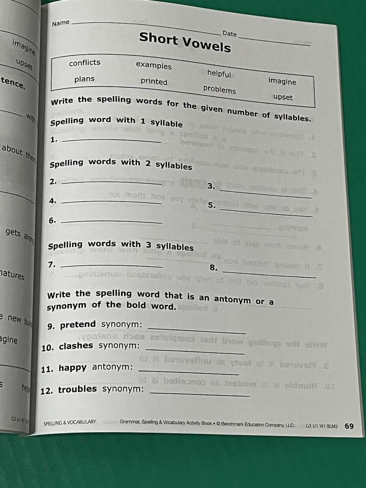 Benchmark Advance: Grade 3 Grammar, Spelling and Vocabulary Activity Book