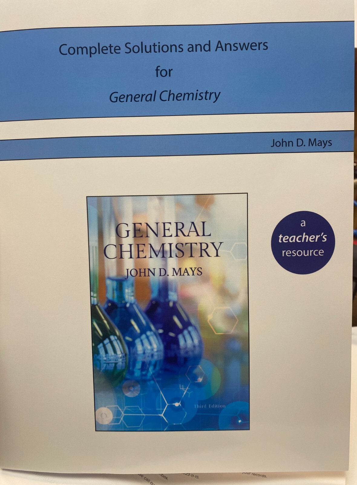 Complete Solutions and Answers for General Chemistry, 3rd Ed by John Mays (2021)