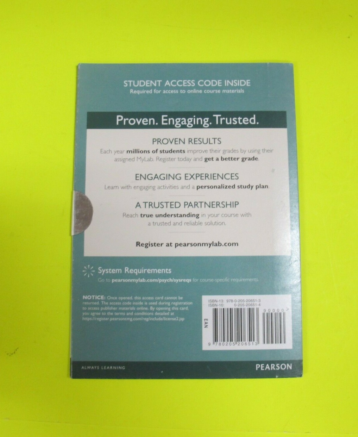 MyPsychLab Student Access Code NEW SEALED 0-205-20651-4