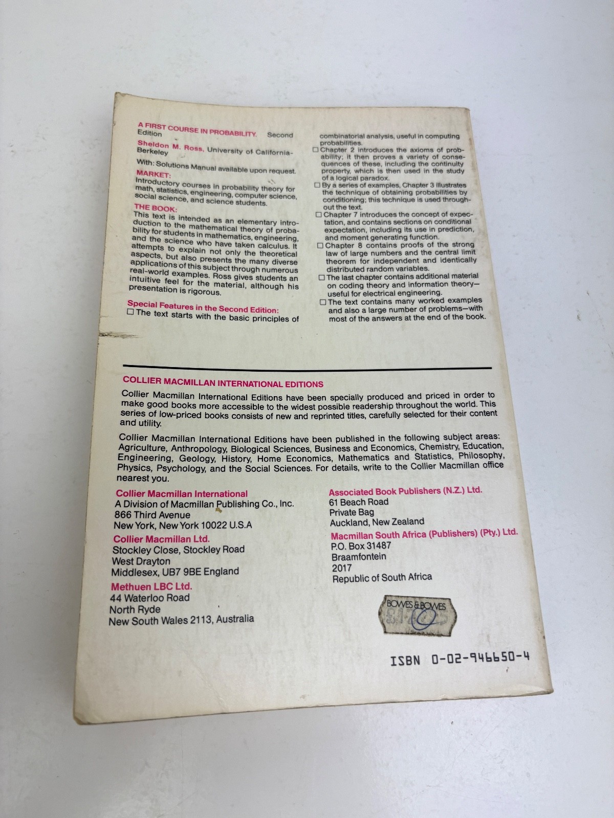 A First Course in Probability Second Edition by Sheldon Ross