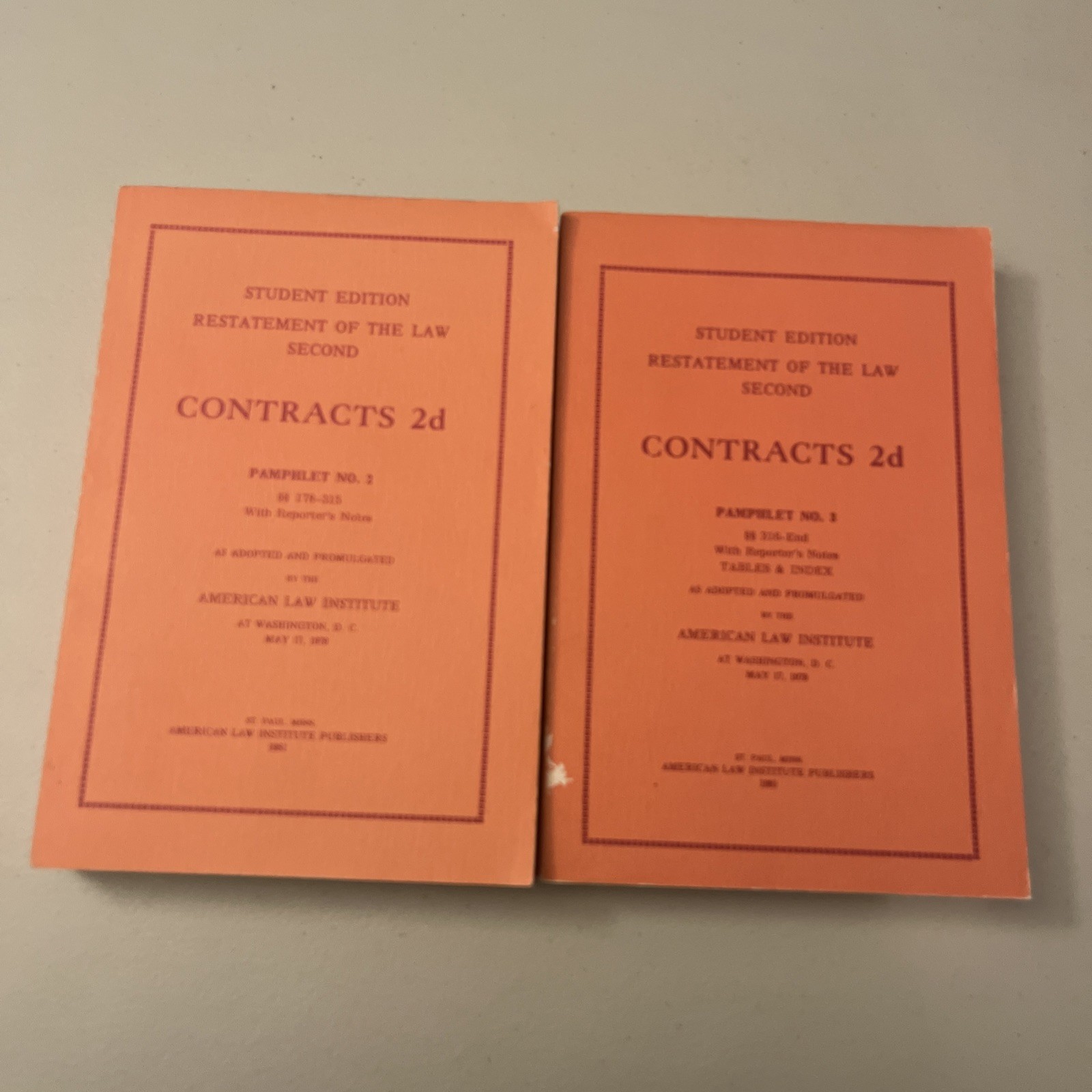 Student Edition Restatement of the Law Second Contracts 2d Pamphlet No. 1 &2 (2)