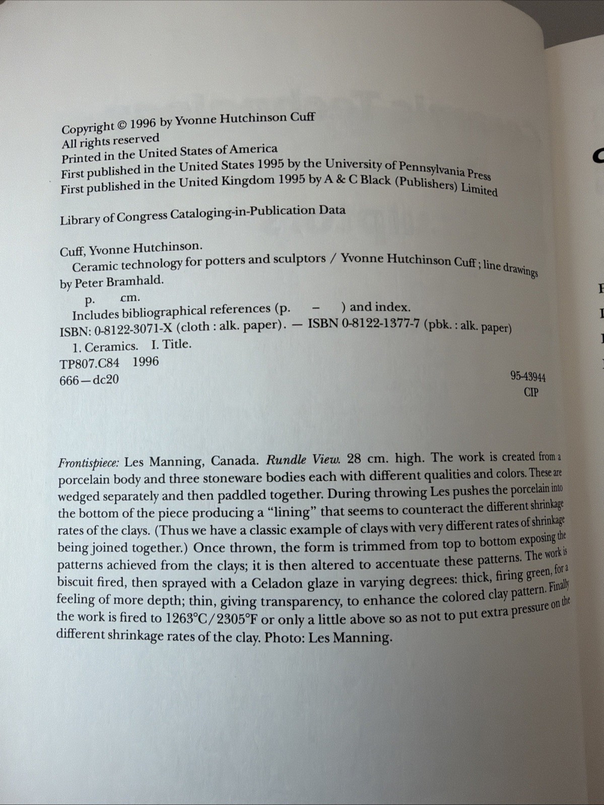 Ceramic Technology for Potters and Sculptors by Yvonne Hutchinson Cuff (1996,…