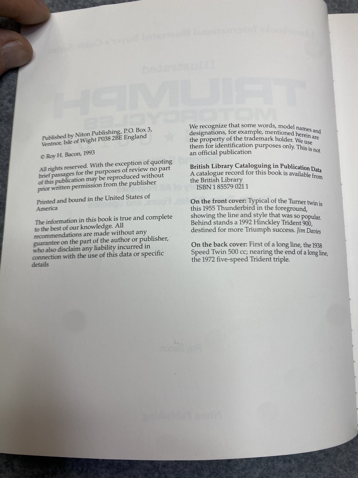 Illustrated Triumph Motorcycle Buyer’s Guide Roy Bacon Textbook 2nd Ed
