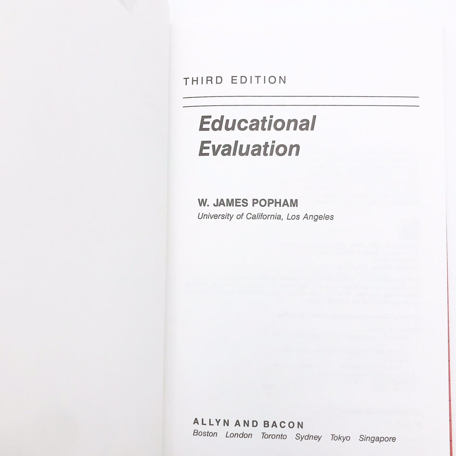 Educational Evaluation 3rd Edition Hardcover By Popham, W. James Good Condition