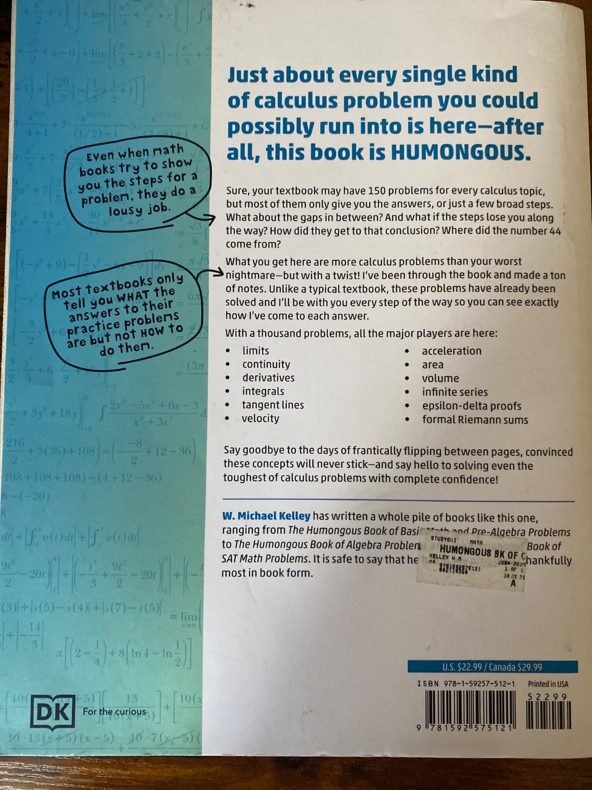 Humongous Bks.: Humongous Book of Calculus Problems by W. Michael Kelley (2007,