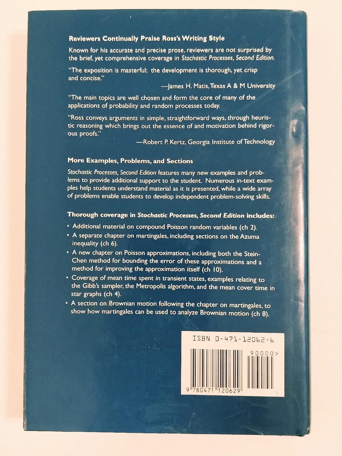 Stochastic Processes by Sheldon M. Ross (1996, Hardcover, second edition)