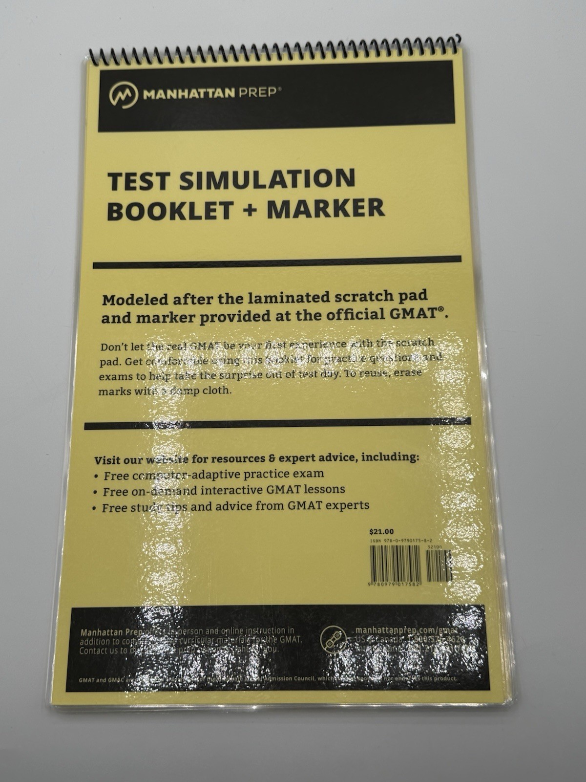 Manhattan Prep GMAT Prep Test Simulation Spiral Booklet No Marker Clean