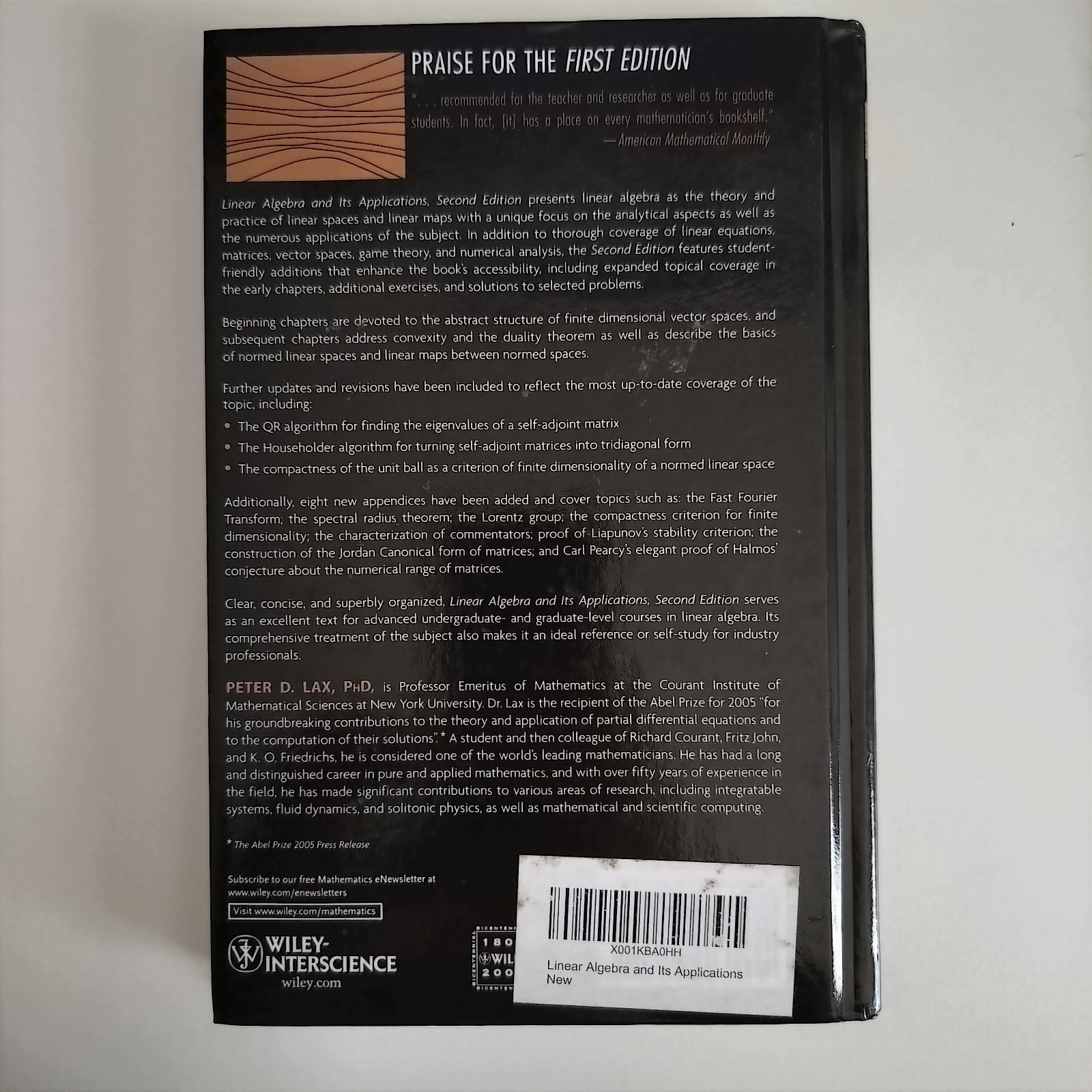 Linear Algebra and Its Applications, 2nd Edition by Lax