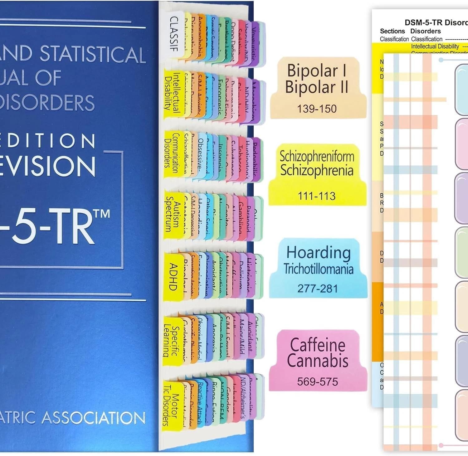 Upgraded Index Tabs for DSM-5-TR 2022, 94 Printed DSM-V-TR Tabs, 100 Tabs in Tot