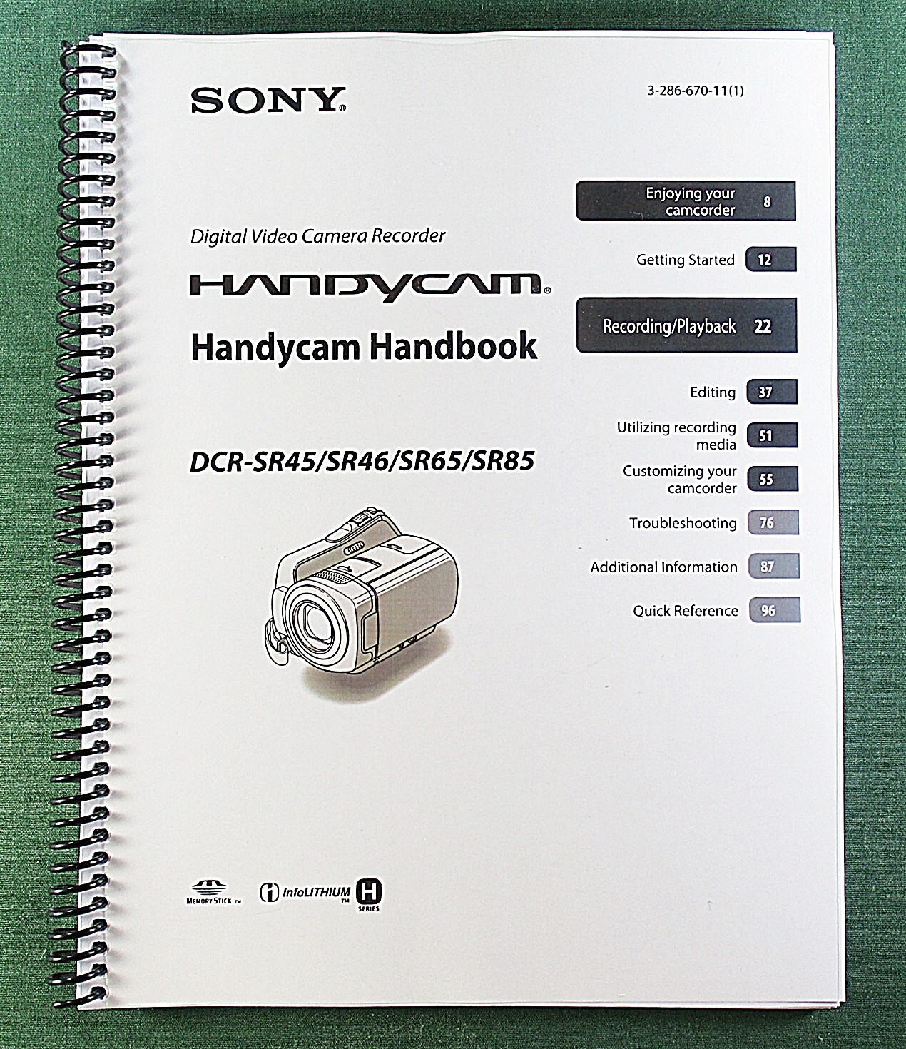 Sony DCR-SR85 Instruction Manual: 108 Pages Coil Bound & Protective Covers!