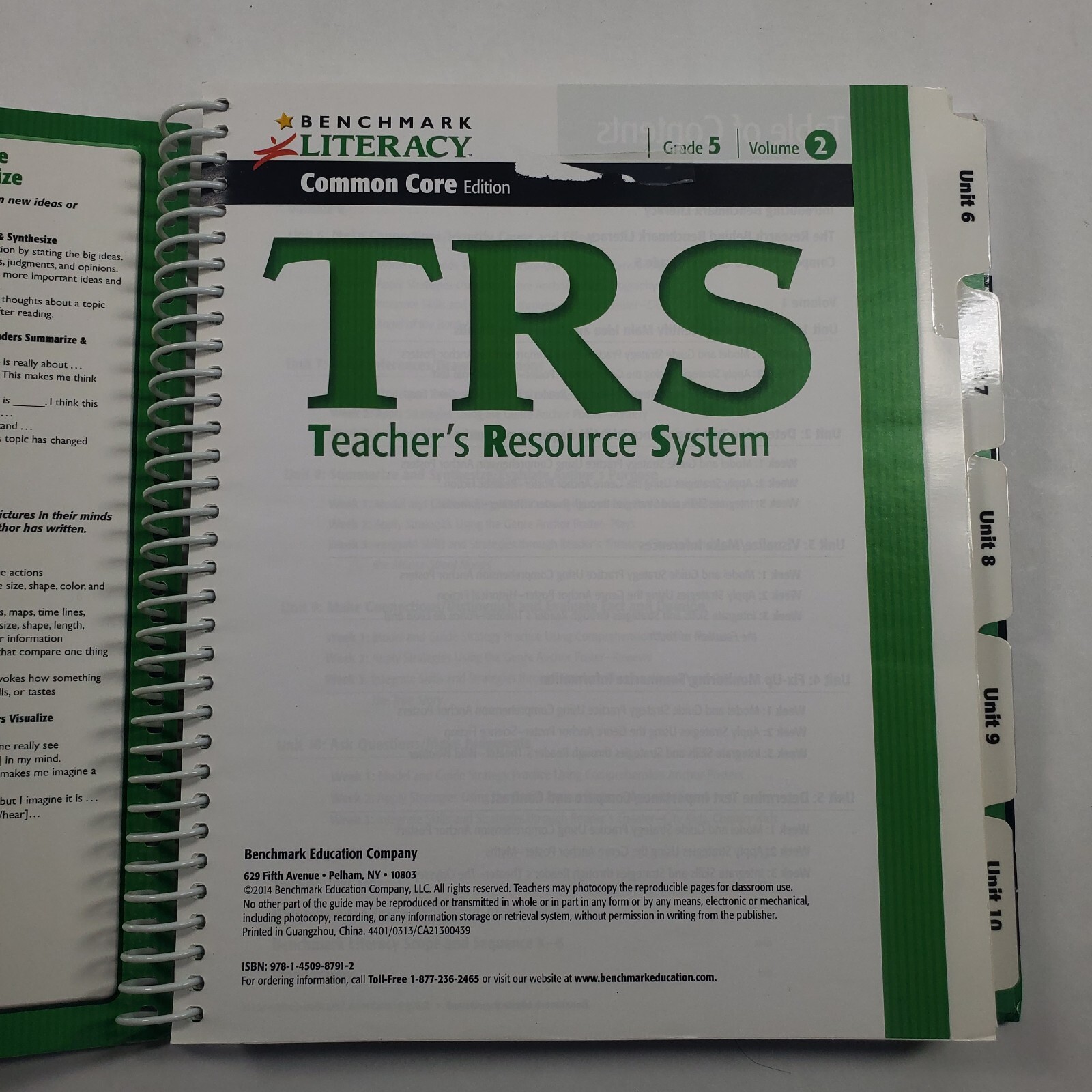 Benchmark Literacy Common Core Edition Grade 5 Teacher’s Resource System Vol 1-2
