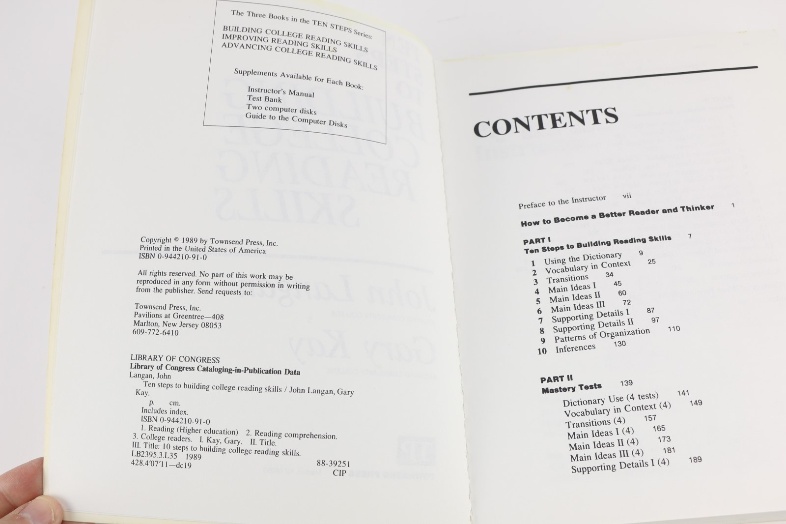 USED Book/Workbook Ten Steps to College Reading Skills & Sentence Sense Writting