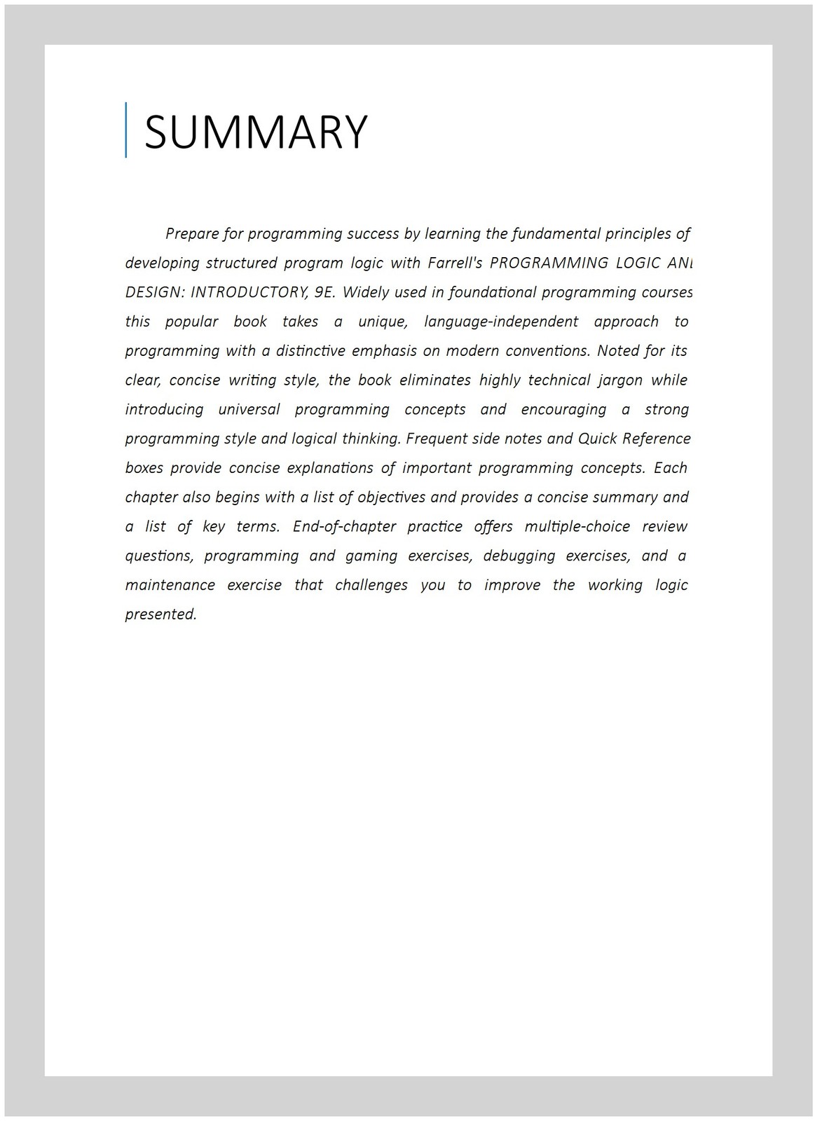 Programming Logic and Design, Introductory, Paperback by Farrell, Joyce, Like…