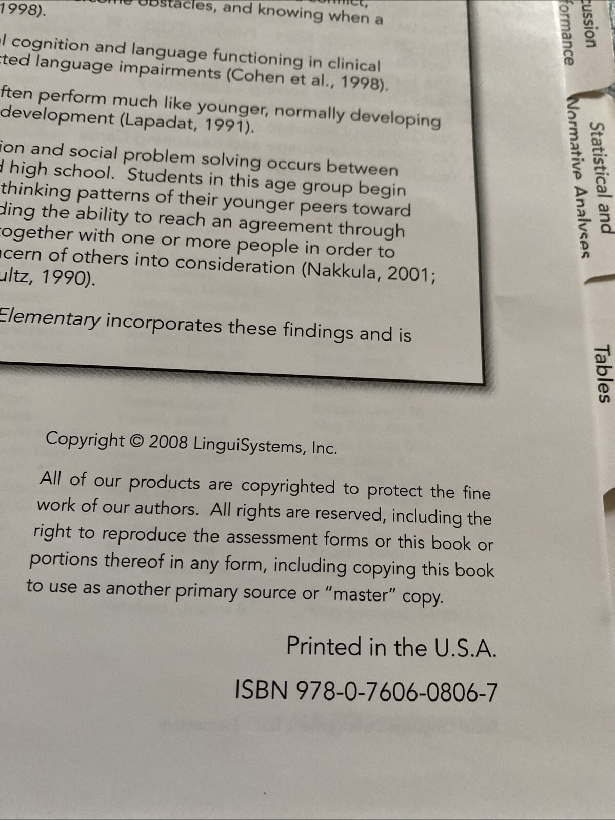 Social Language Development Test-Elementary + 1 Protocol Form (Copy B)