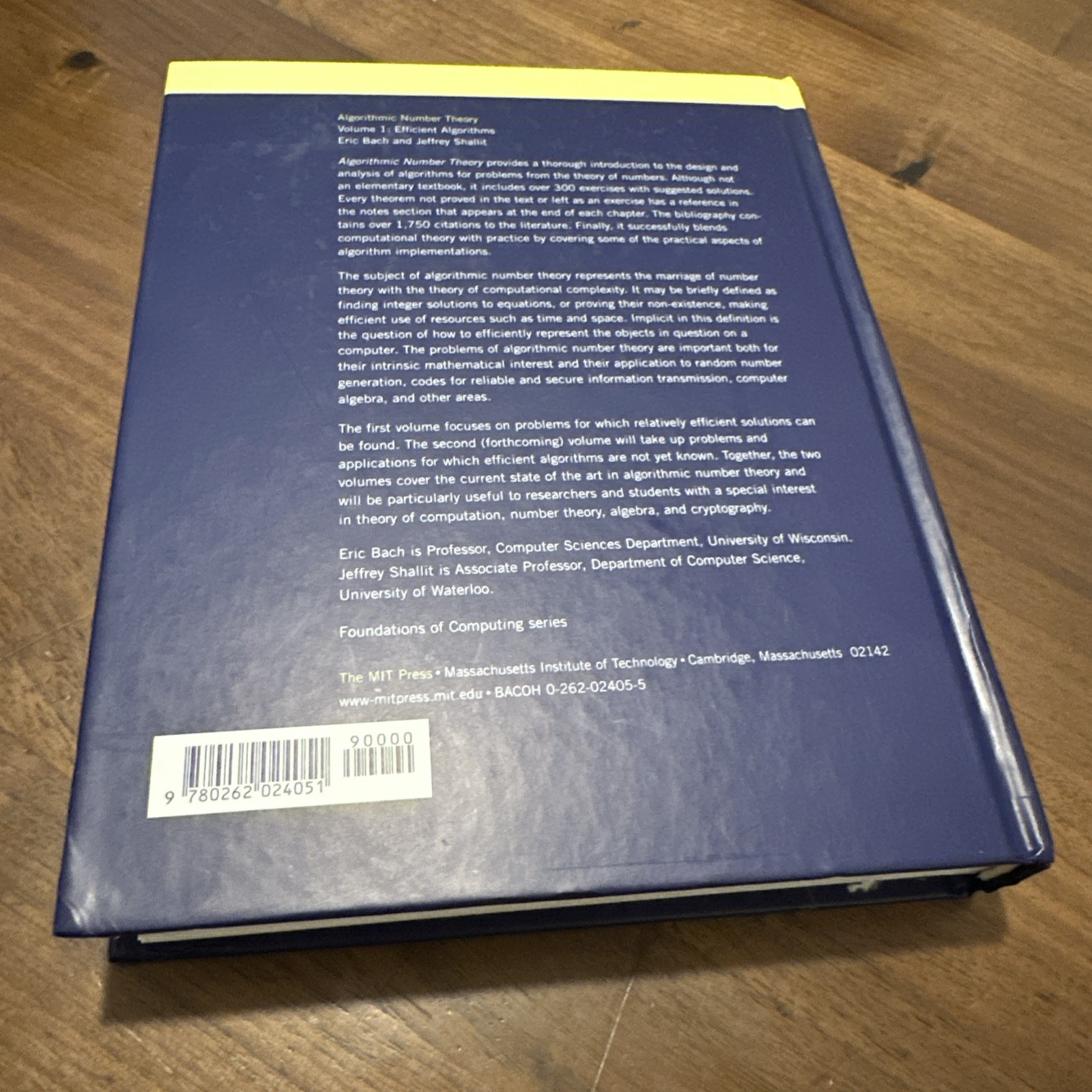 Algorithmic Number Theory Vol. 1 Efficient Algorithms Eric Bach hc
