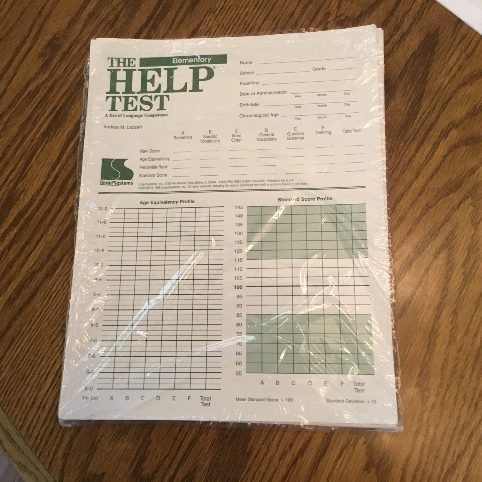 The HELP Test Of Language COMPETENCE Protocol Forms Lot of 5 Speech and Lang