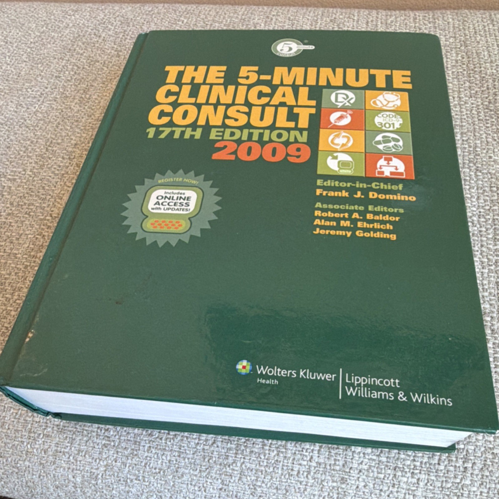 Lippincott 5-Minute Clinical Consult 17th Ed Hardcover Textbook 2009 Illustrated