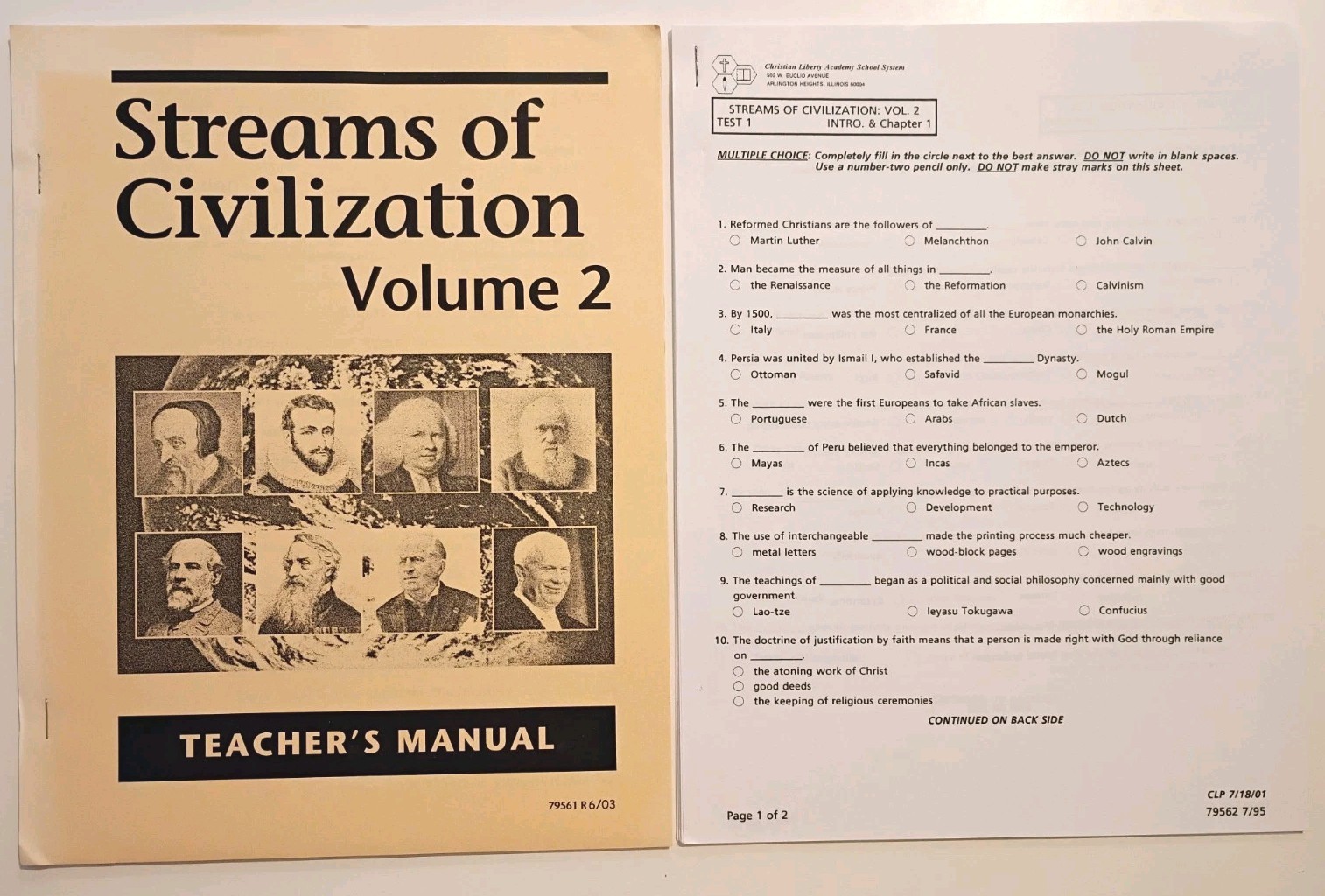 Streams Of Civilization Volume 2 Textbook Tests Teacher’s Manual Homeschool Book