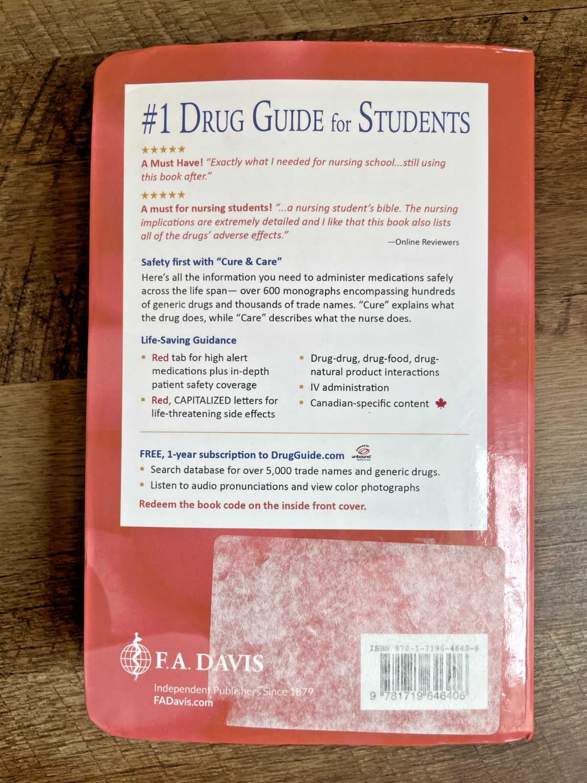 Davis’s Drug Guide for Nurses – 18th edition, 2021 – Very Good Condition