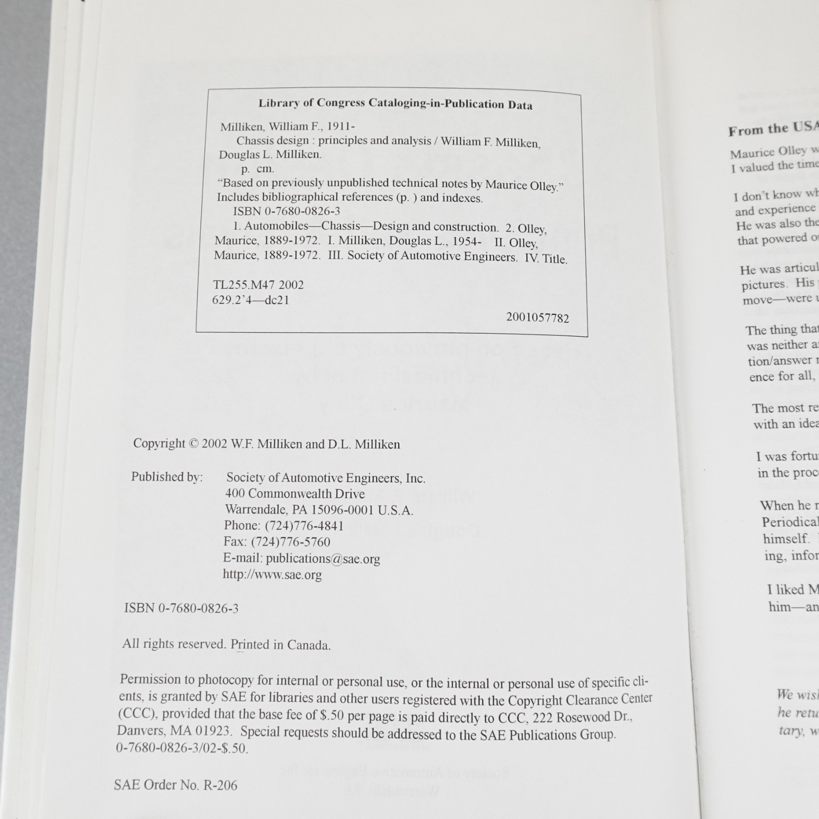 Chassis Design: Principles and Analysis by William F. Milliken, Douglas 2002