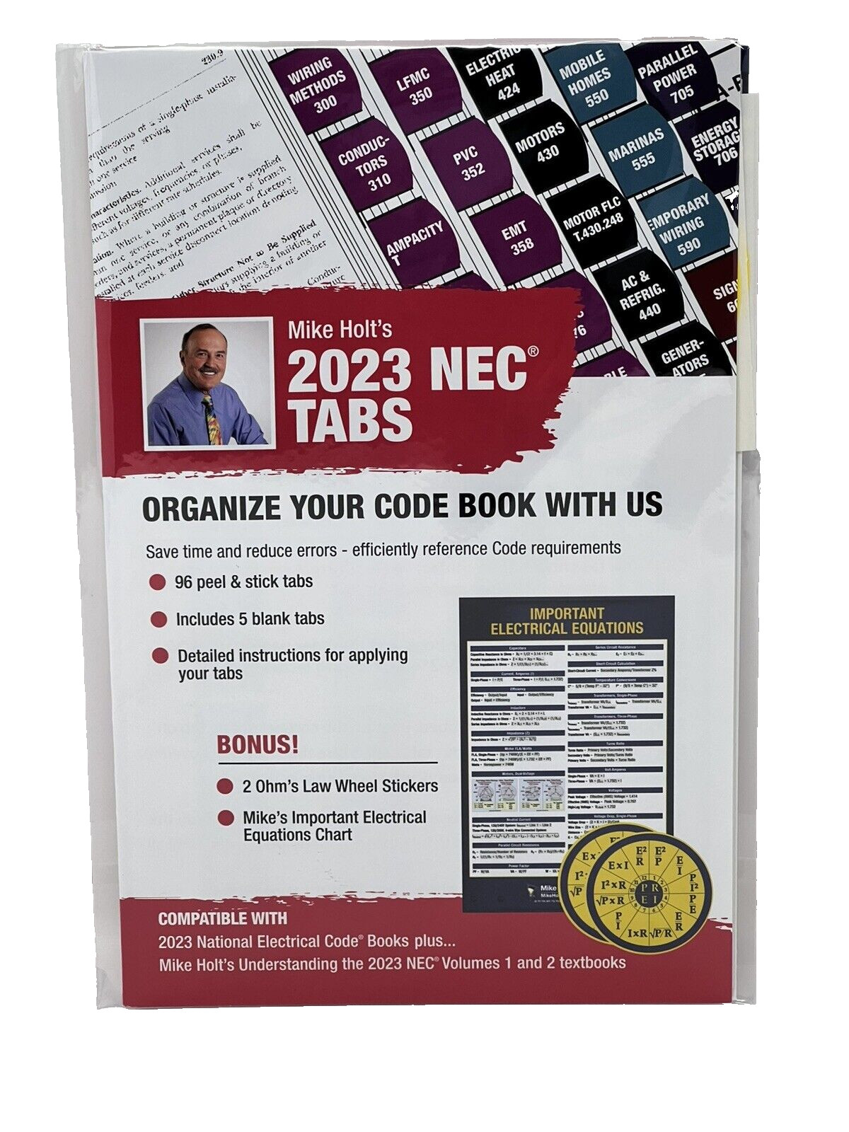2023 Mike Holt’s NEC Tabs (Color Coded) With 2 Ohm’s Law Stickers Pamphlet