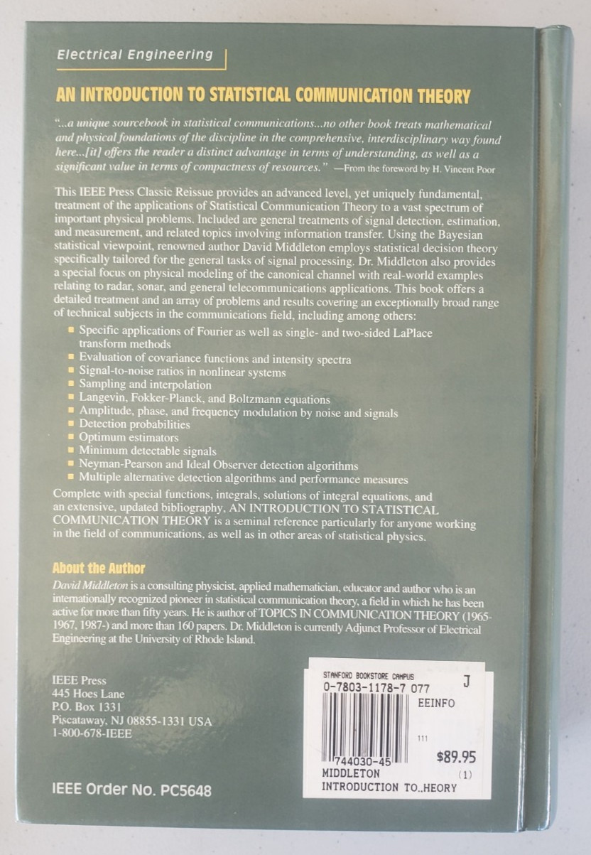 NEW Middleton Statistical Communication Theory IEEE 1996 Stanford/Livermore