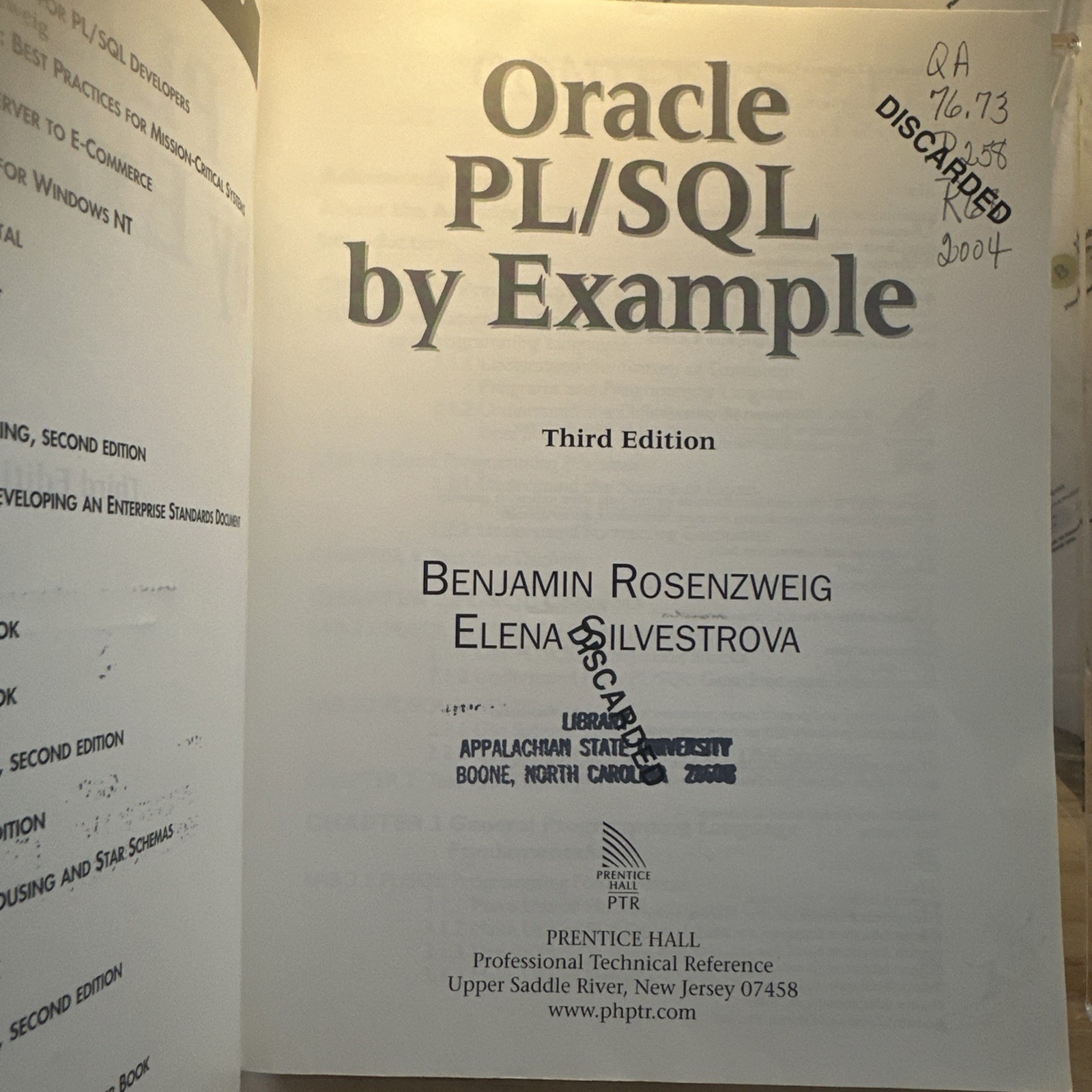 Prentice Hall Professional Oracle Ser.: Oracle PL/SQL by Example by Benjamin…