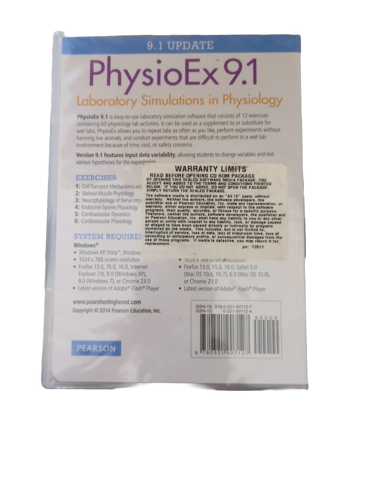 PhysioEx 9.1: Laboratory Simulations in Physiology CD ONLY. No Book