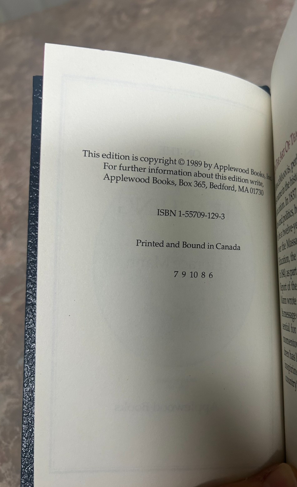 On the Art of Teaching by Horace Mann, leather book with gold writing, HB