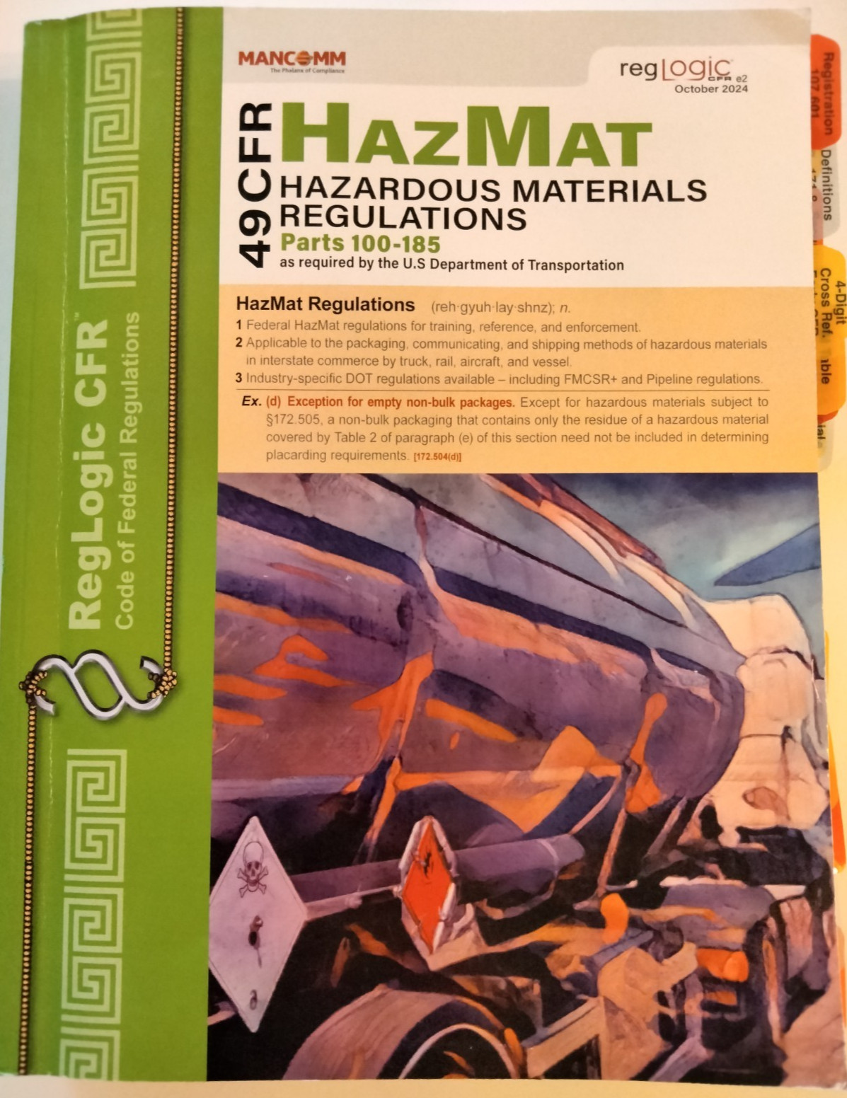 49 CFR, US DOT HazMat Regs, Parts 100-185, Mancomm October 2024 Edition