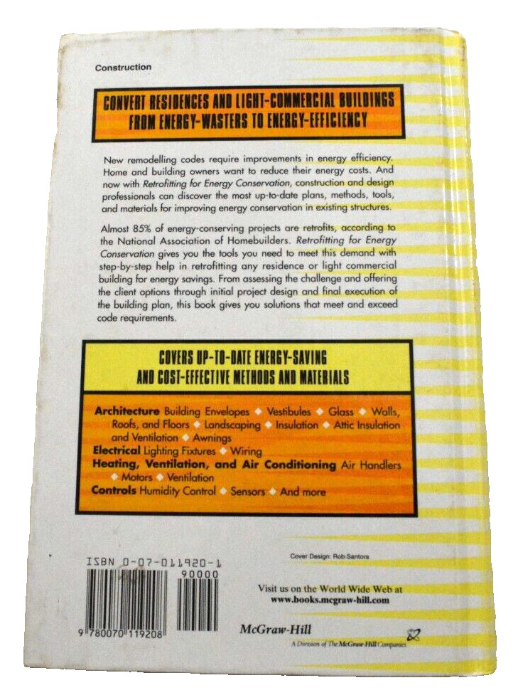 Retrofitting for Energy Conservation by William Clark (1997, Hardcover)