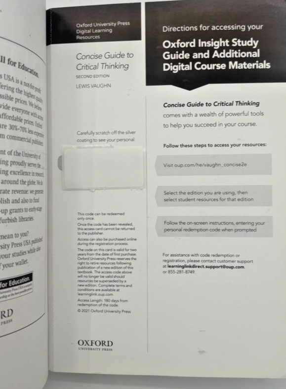 Concise Guide to Critical Thinking. 2nd Edition. Lewis Vaughn. Oxford.