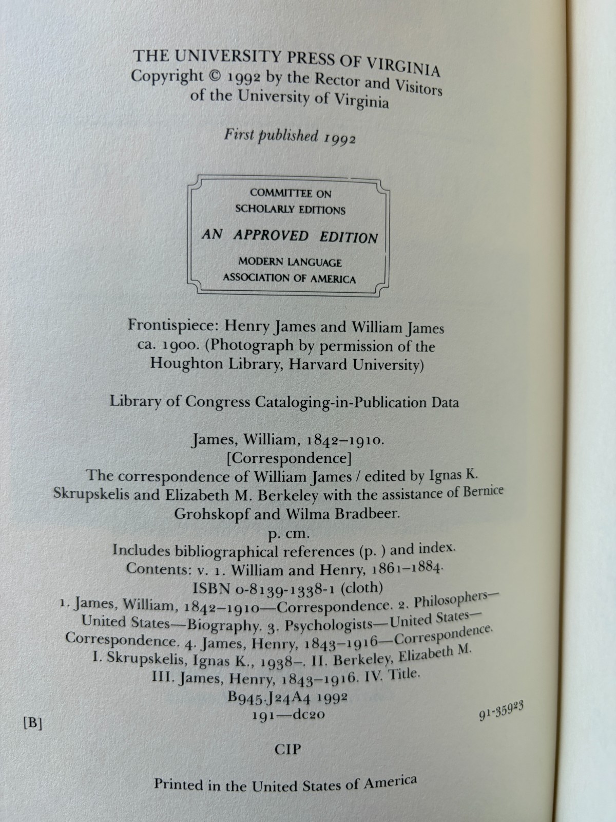 The Correspondence of William James Volumes 1 & 2 1992 HC DJ Set Lot Virginia