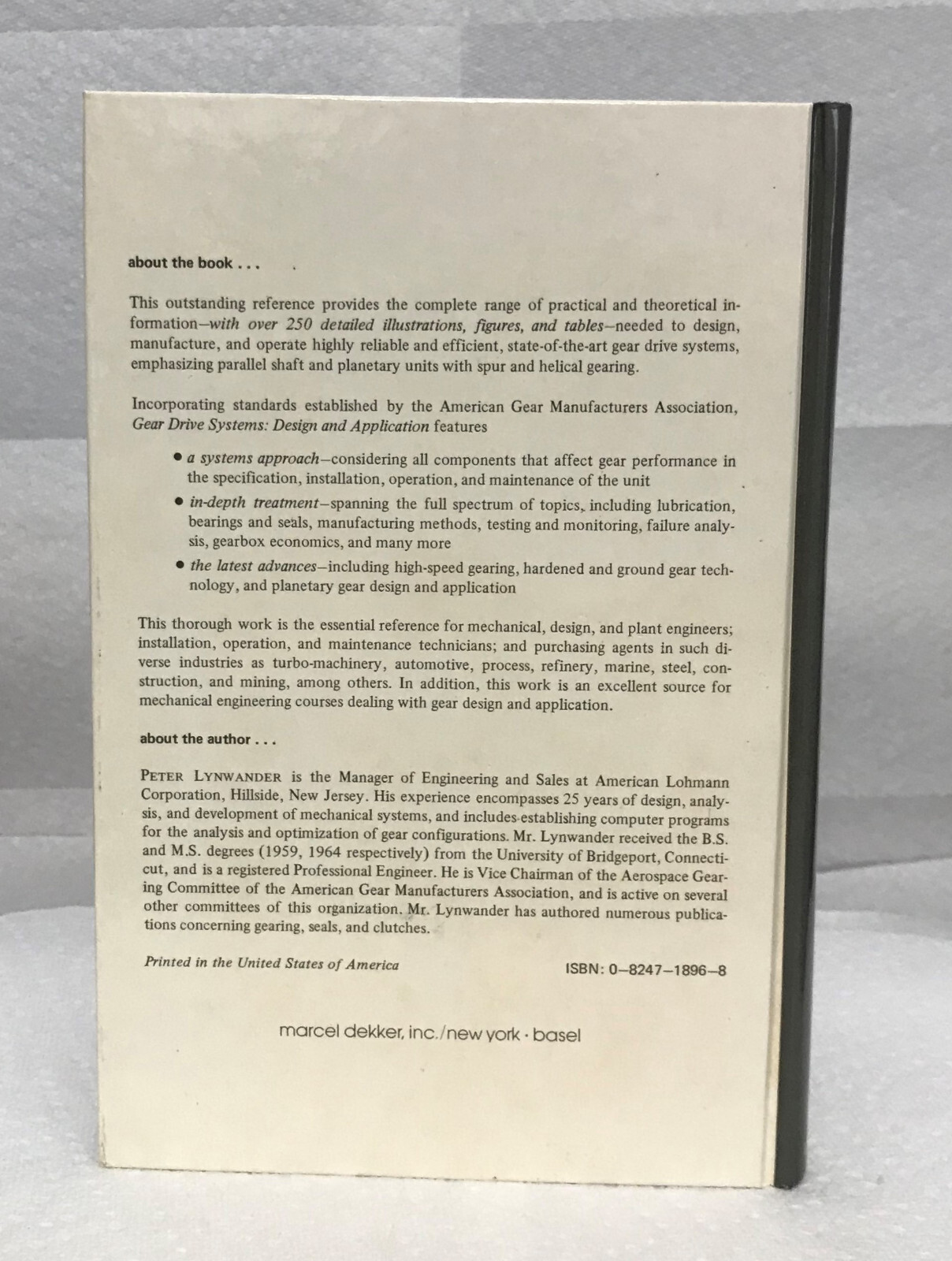 Gear Drive Systems Design Application,Lynwander, Dekker HC 1st ed 1983, Like New
