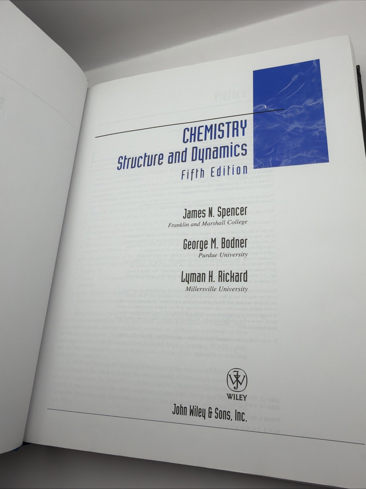 Chemistry: Structure and Dynamics 5th Edition Hardcover Spencer Bodner Rickard
