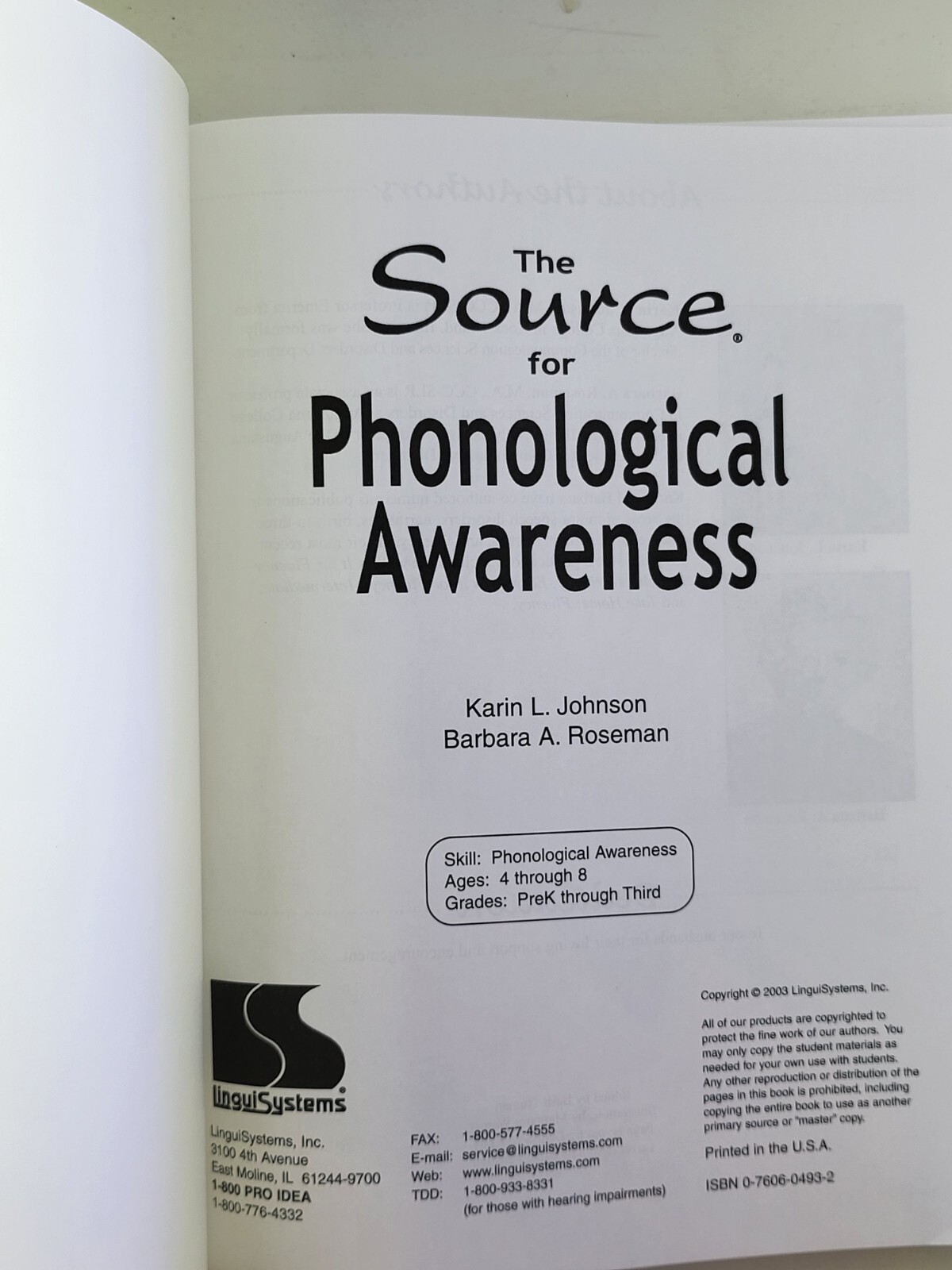 The Source for Phonological Awareness – Paperback, by Karin L. Johnson Very Good