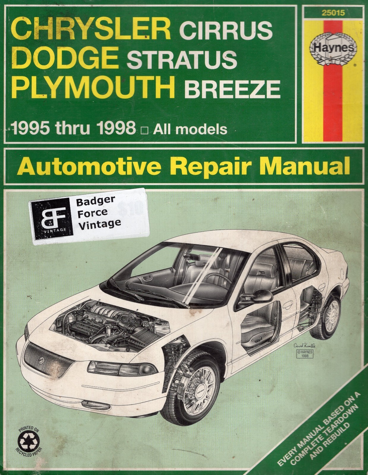 Haynes Manual Chrysler Cirrus Dodge Stratus & Plymouth Breeze 1994 25015 MN609