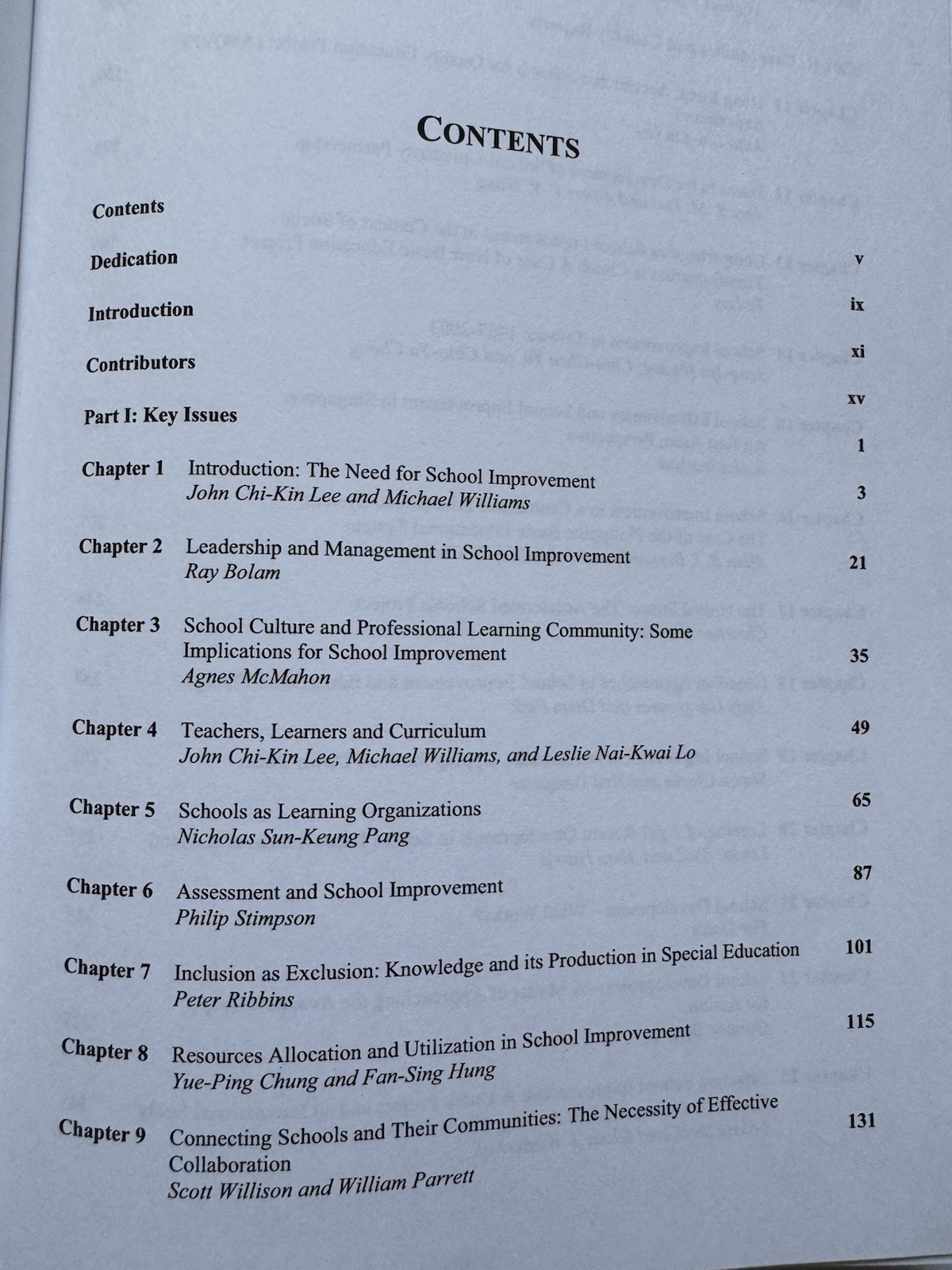 School Improvement International Perspectives J Lee & M Williams Hardback 2006