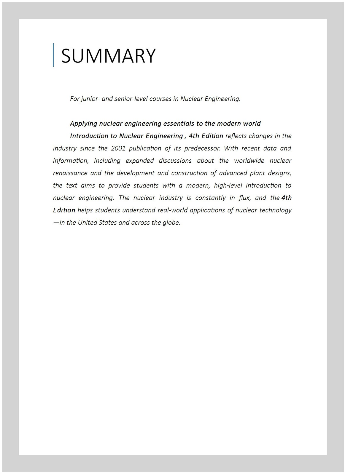 Introduction to Nuclear Engineering, Hardcover by Lamarsh, John R.; Baratta, …