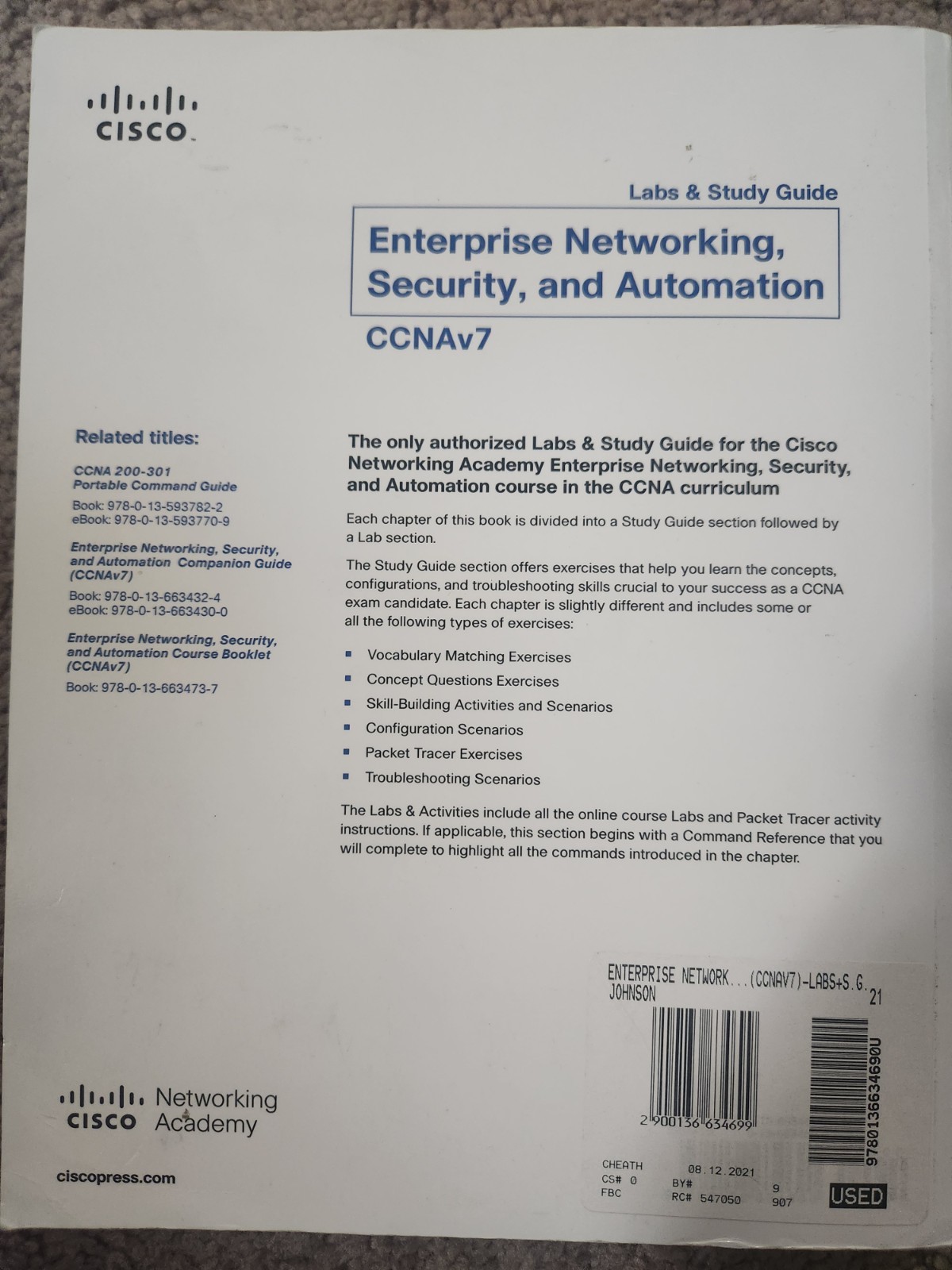 CCNAv7 CISCO Enterprise Networking Security Automation Booklet +Labs Study Guide